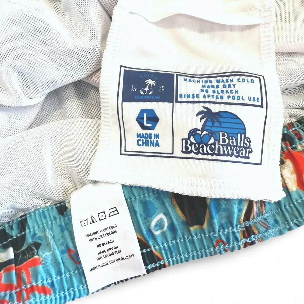 Rare Balls Beachwear Dive School Blue‎ Ocean Print Swim Trunks Barstool Sports L